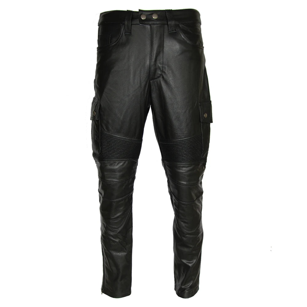pantalon moto homme cuir noir véritable coupe ergonomique style motard