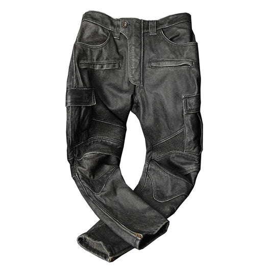 pantalon moto vintage en cuir noir pour homme style biker urbain