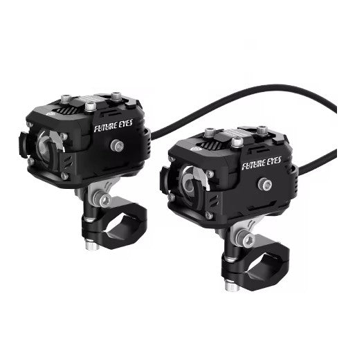 Phare LED moto longue portée noir Future Eyes avec support universel – éclairage puissant étanche IP67