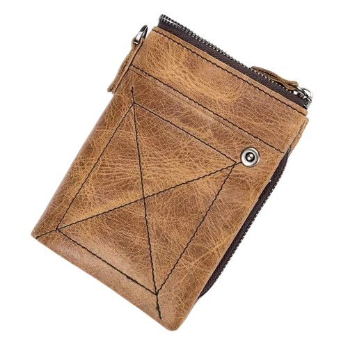 Porte-Monnaie Homme En Cuir Véritable - Portefeuille Pochette Avec Porte-Clés Et Fermeture Zippée