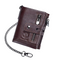 Portefeuille homme marron en cuir avec chaîne de sécurité, fermeture zippée et style robuste
