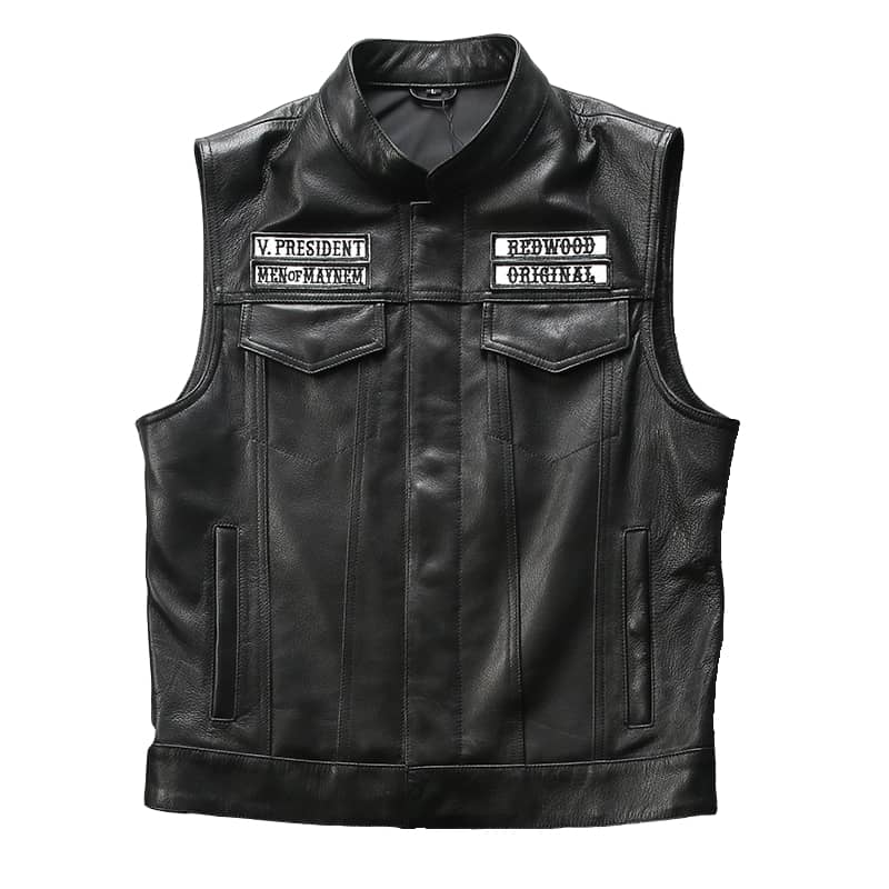 veste gilet cuir biker type sons of anarchy poches poitrines | Boutique biker