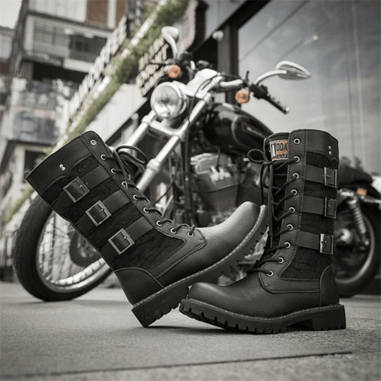 Botte biker vintage noir en cuir | Boutique biker