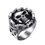 Bague en acier - Tête de mort enchainée - Vignette | Boutique biker