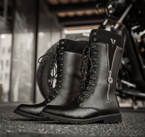 Poisoned Cross Road Bottes de moto en cuir 100% véritable