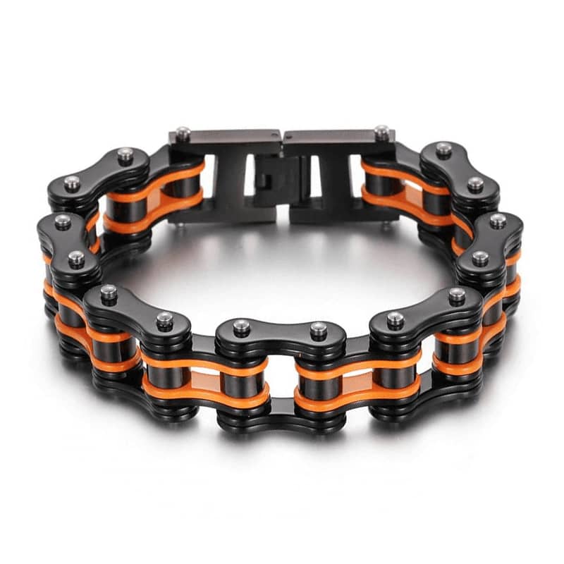 Bracelet chaine moto orange et noir | Boutique biker