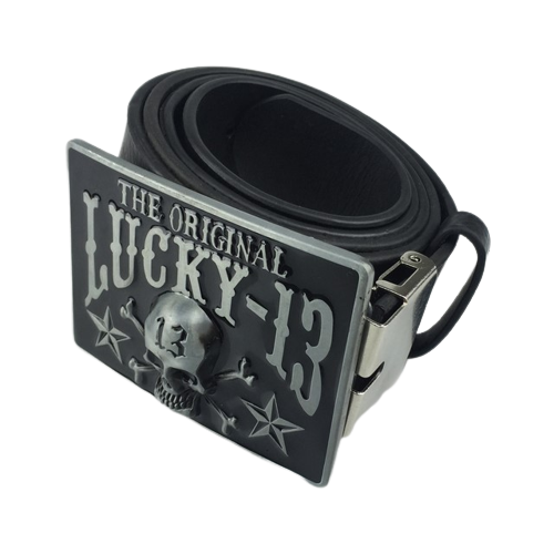 Ceinture biker homme Lucky 13 Original avec boucle skull en métal et sangle cuir ajustable