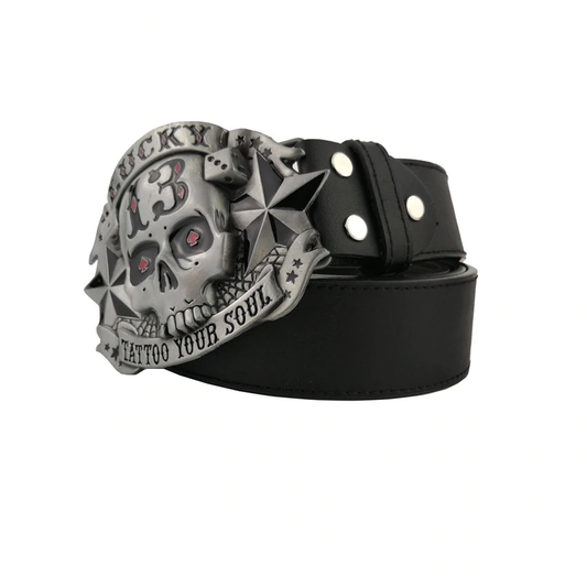 Ceinture homme avec boucle tête de mort style biker gothique en alliage de zinc