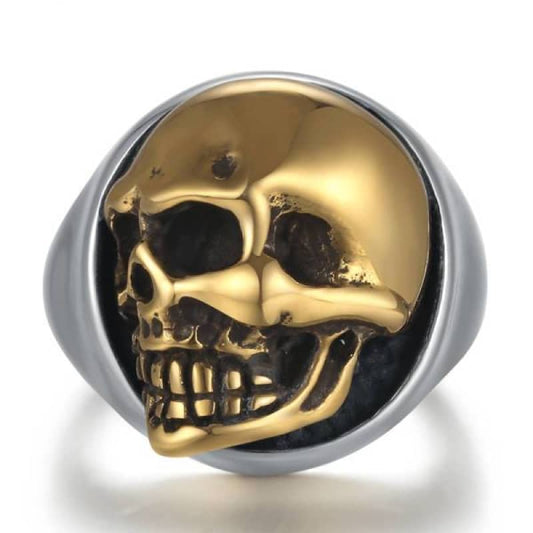 Chevalière crâne argent et or pour homme et femme style biker gothique