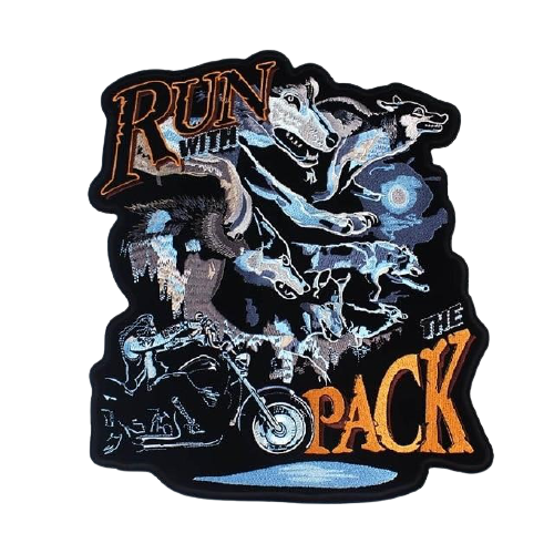 Patch biker loup Run with the Pack brodé 3D à coudre sur veste moto