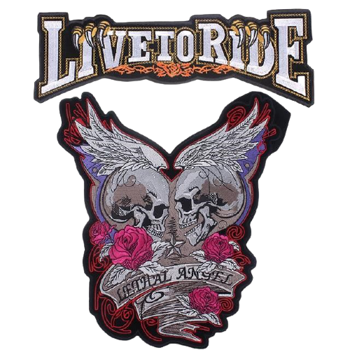 Écusson tête de mort brodé 3D avec ailes et roses pour veste biker