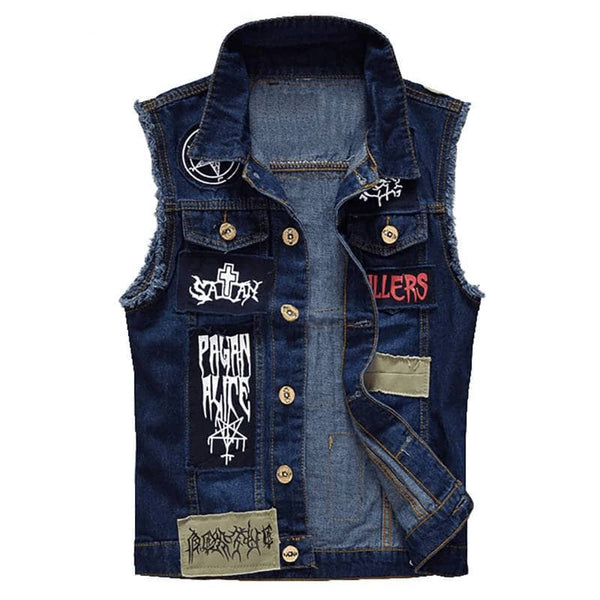 ORANDESIGNE Gilet En Jean Homme Sans Manches – Style Vintage Délavé, Slim Fit, Déchiré Punk Moto – Look Décontracté Et Rebelle