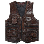 Gilet da motociclista senza maniche in pelle marrone - Vignette | Boutique biker