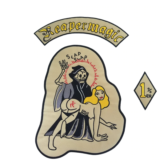 Patch biker 1% ReaperMagic brodé provocateur avec motif faucheuse et femme