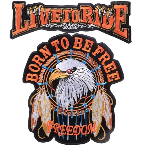 Patch biker aigle brodé 3D avec slogans Born to Be Free et Live to Ride pour veste moto