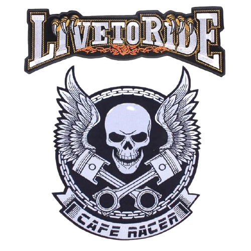 Patch biker Café Racer à coudre brodé crâne ailé custom moto