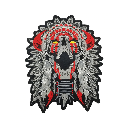 Patch biker indien avec tête de mort brodée en 3D à coudre sur veste ou sac