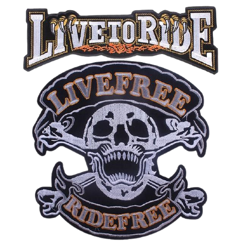 Patch biker brodé 3D Live Free Ride Free à coudre sur veste moto ou gilet
