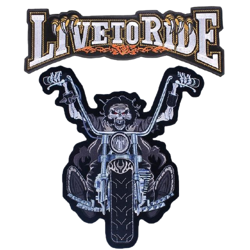 Patch biker brodé 3d live to ride à coudre sur veste motard