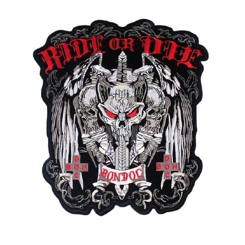 écusson patch biker Ride or Die brodé 3D à coudre motif tête de mort