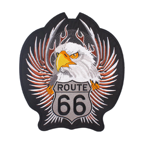 Grand patch dorsal biker brodé 3D avec aigle et logo route 66