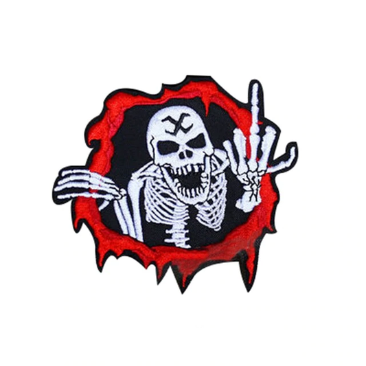 Patch biker brodé 3D squelette doigt d'honneur à coudre sur veste ou gilet