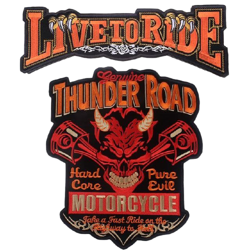 Patch biker Thunder Road brodé 3D à coudre sur veste moto, style rebelle rouge et noir