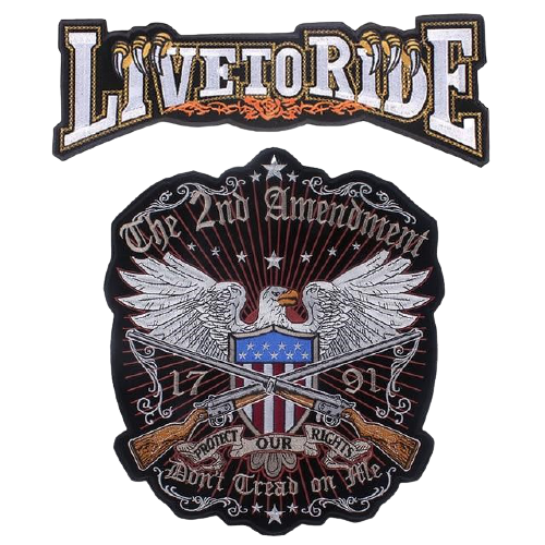 Patch biker USA brodé 3D avec aigle, armes et citation 2nd amendment à coudre sur veste ou sac motard