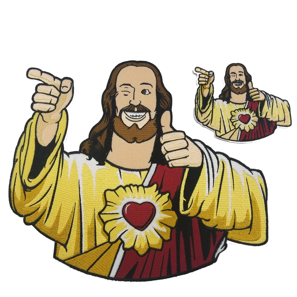 Patch biker brodé Jésus 3D à coudre sur veste ou sac – style humoristique