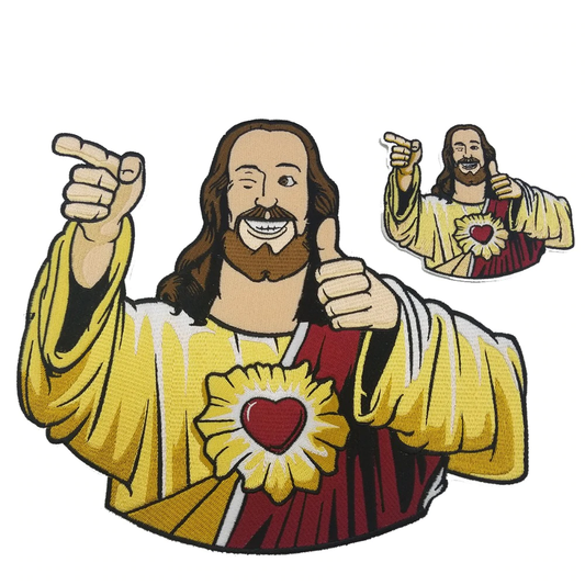 Patch biker brodé Jésus 3D à coudre sur veste ou sac – style humoristique