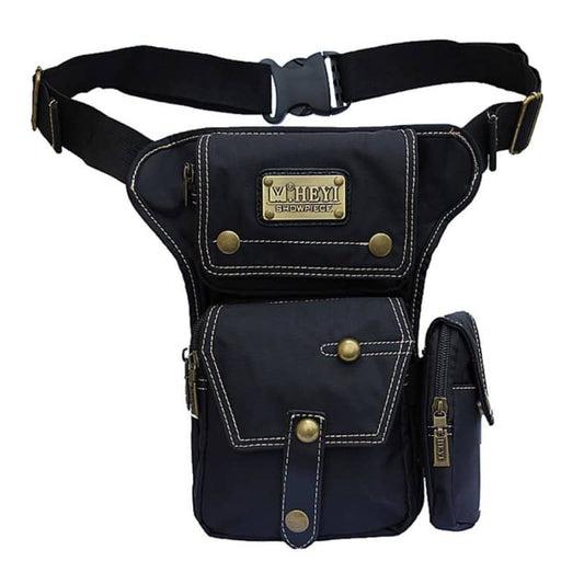 sacoche de cuisse moto vintage unisexe en nylon et polyester imperméable avec sangles ajustables, poches zippées et bouton-pression