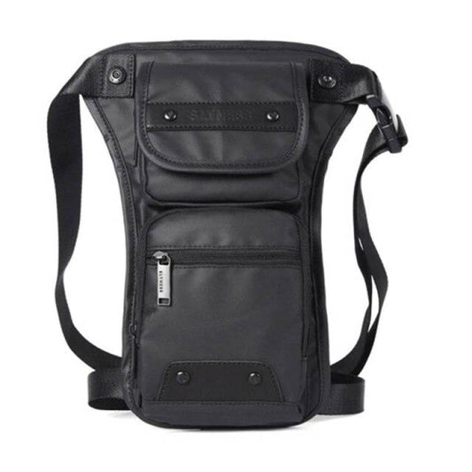 sacoche de jambe moto noire unisexe en nylon et polyester 600D imperméable, avec sangles réglables et fermeture zippée sécurisée