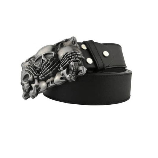 Ceinture biker tête de mort en cuir avec boucle en alliage de zinc