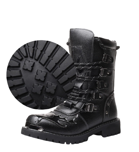 Bottes Moto Homme Vintage Big Mac Années 60 - Taille US 10, Cuir Noir, Boucle - État Très Bon