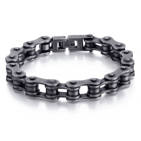 ATEIELLI Homme Bracelet en Acier Inoxydable Moto Chaîne Couleur Argent B301 (Argent-Noir, 21.5