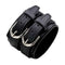 Bracelet en cuir noir pour homme style biker avec double boucle en acier inoxydable