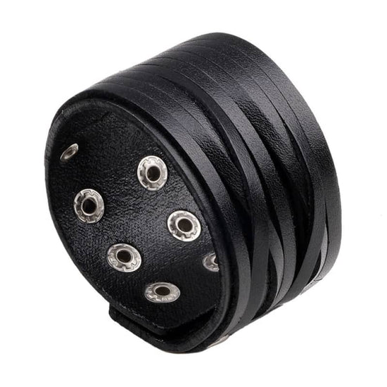 Bracelet en cuir noir style biker avec pressions pour homme et femme