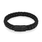 Bracelet en cuir noir tressé pour homme style motard avec fermoir acier inoxydable