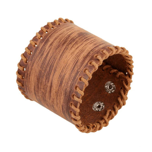 Bracelet vintage en cuir marron véritable pour homme et femme, style rétro biker