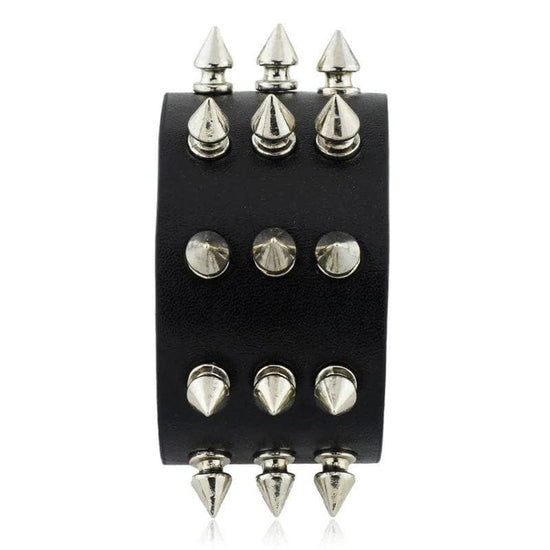 Bracelet gothique en cuir noir avec piques métalliques pour homme et femme