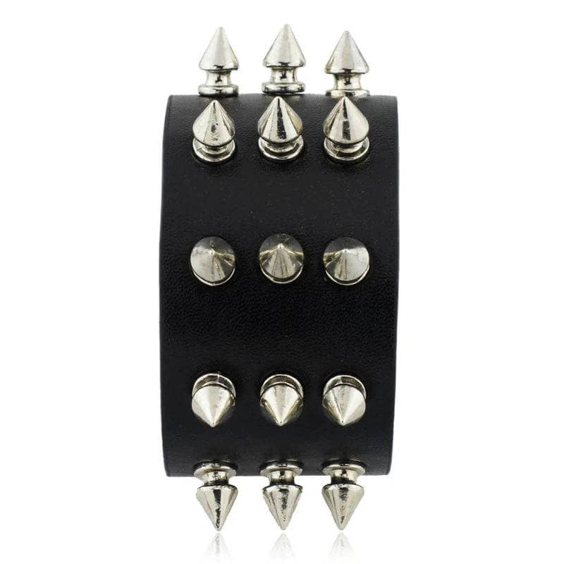 Bracelet gothique en cuir noir avec piques métalliques pour homme et femme