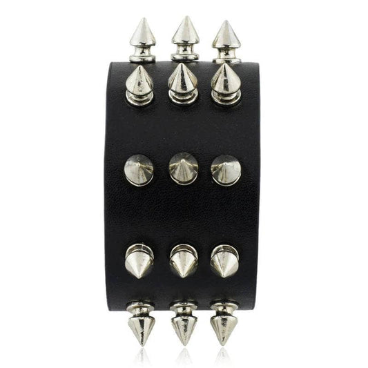 Bracelet gothique en cuir noir avec piques métalliques pour homme et femme