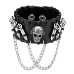 Bracelet gothique cuir avec tête de mort - Vignette | Boutique biker