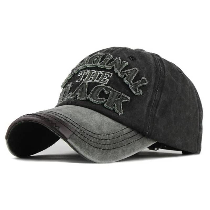 Casquette biker moto en coton noir et gris avec broderie « Original The Black » vintage