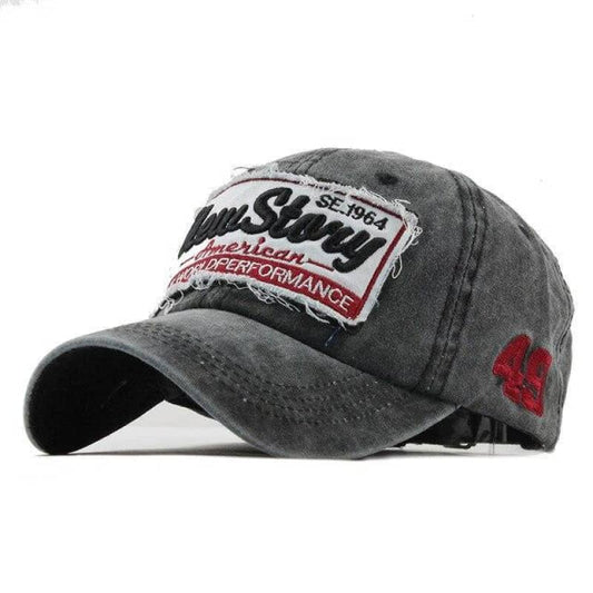 casquette moto vintage pour motard avec broderie 1964 et style usé noir