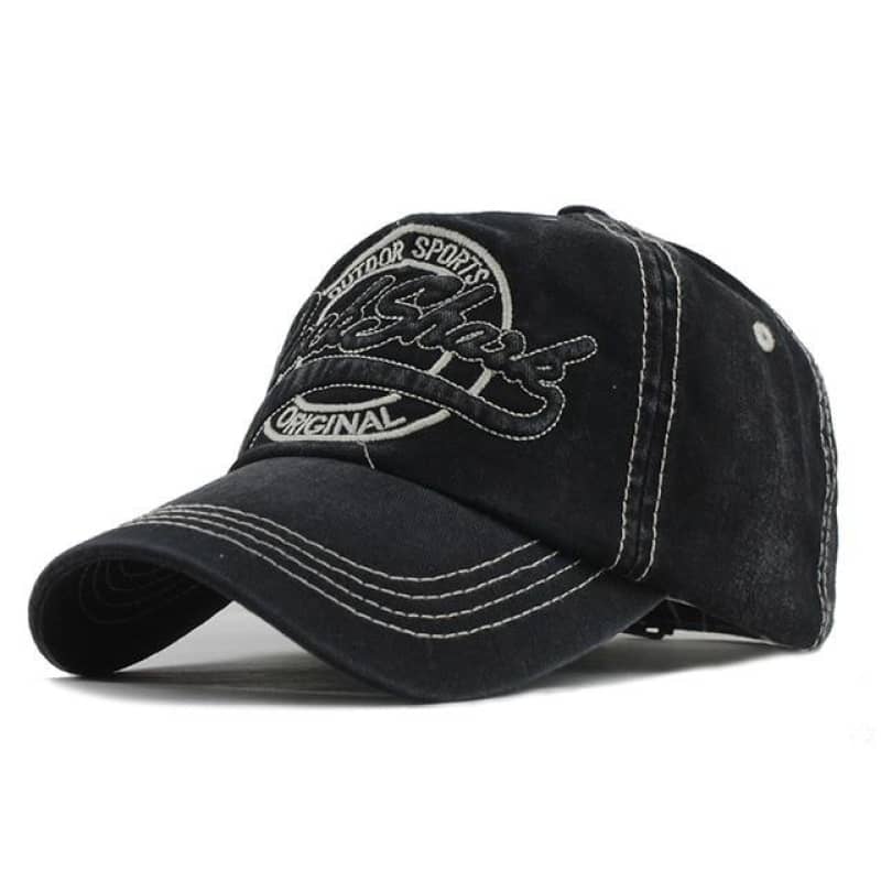 Casquette moto vintage noire brodée pour homme style biker rétro