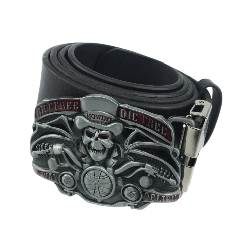 Ceinture biker en cuir avec boucle crâne pour motard homme au style rebelle
