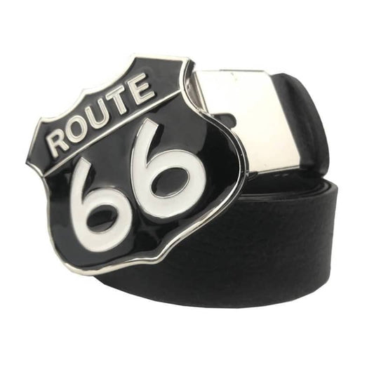 Ceinture biker en cuir noir avec boucle Route 66 ajustable pour motard
