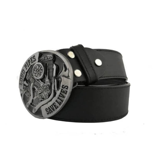 Ceinture biker en cuir avec boucle Loud Pipes Save Lives pour motards