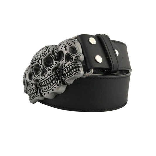 Ceinture en cuir noir pour homme avec boucle tête de mort style biker gothique